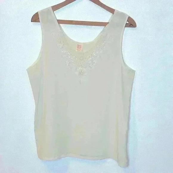 Vintage Carina Sheer Tank Top White XL Work Blazer  Office Beaded Embellishment - Picture 2 of 4